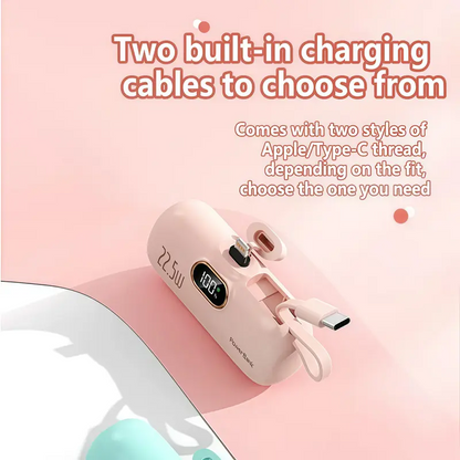 Pocket-Sized 5000mAh Charger, 22.5W Fast Charge, Type-C & USB-A, Digital Power Indicator, Lightweight Design, Compatible with iPhone 11–17